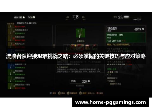 流浪者队迎接艰难挑战之路：必须掌握的关键技巧与应对策略